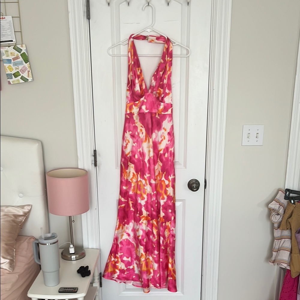 Hello Molly Pink and Orange Halter Maxi Dress NWOT - size medium